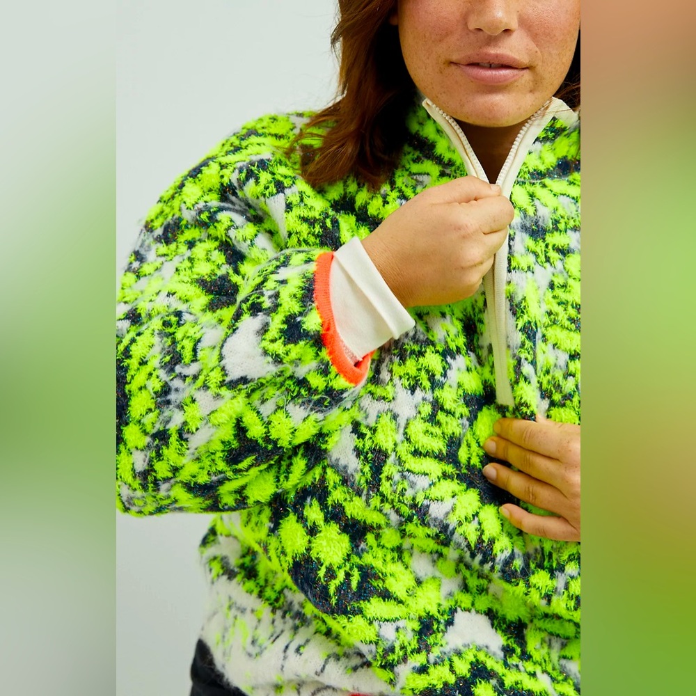 ANTHROPOLOGIE Cristina Fuzzy Neon Fleece Half Zip Pullover Sweater Sweatshirt - Picture 8 of 16